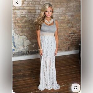 Modern Vintage Gray and Cream Maxi Dress